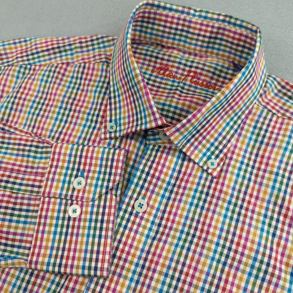 Alan Flusser Shirt Mens Medium Colorful Gingham Check Button Down‎ Long Sleeve